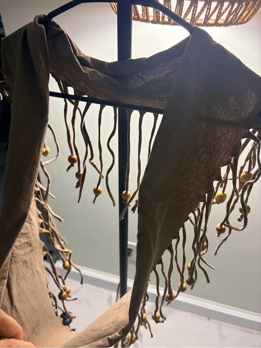 Boho Fringe Scarf with Wooden Bead Trim